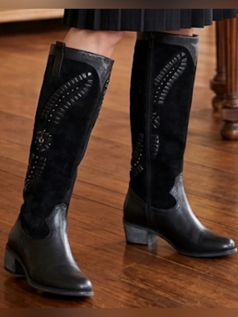 Brioso Sedona black leather and suede tall shaft Boots